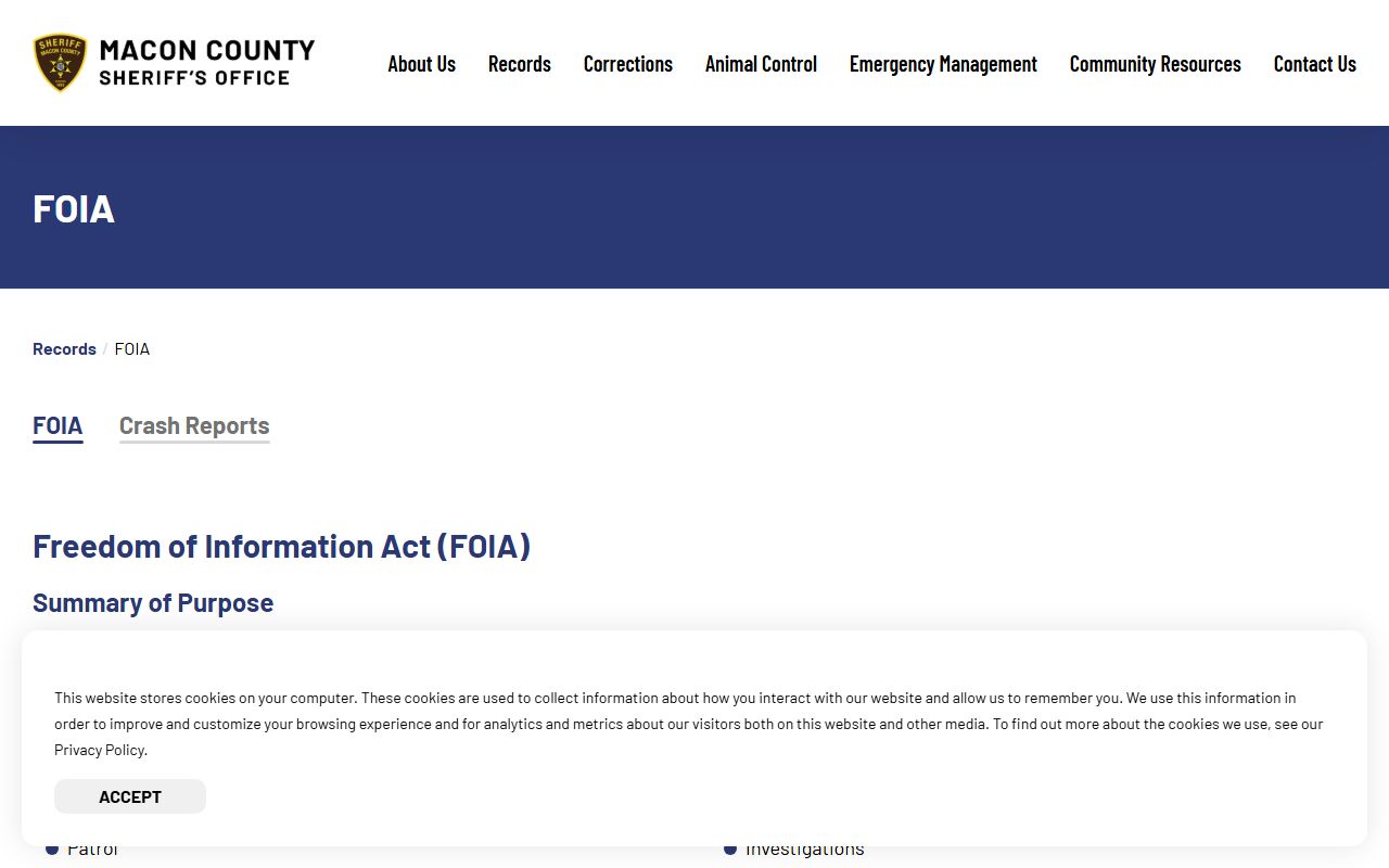 Macon County Sheriff FOIA page used to request a jail booking photo or mugshot