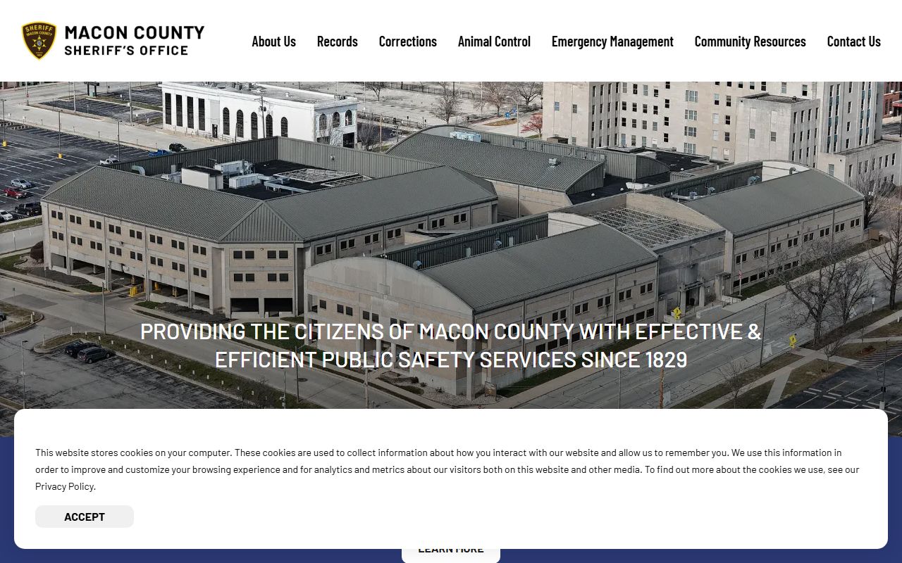 Macon County Sheriff homepage linking to the Macon County Jail corrections and records sections